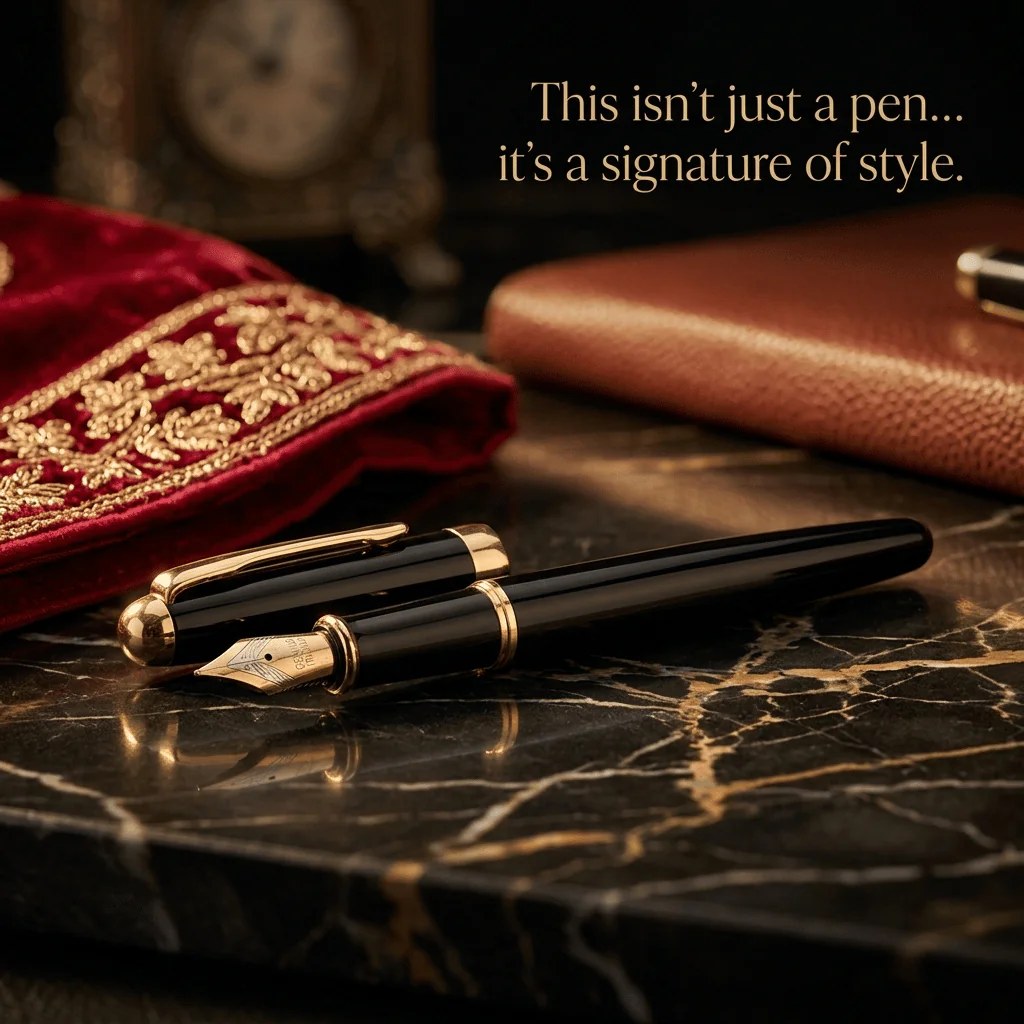 Metal Body Golden Trims & Fine Nib Fountain Pen - Image 2